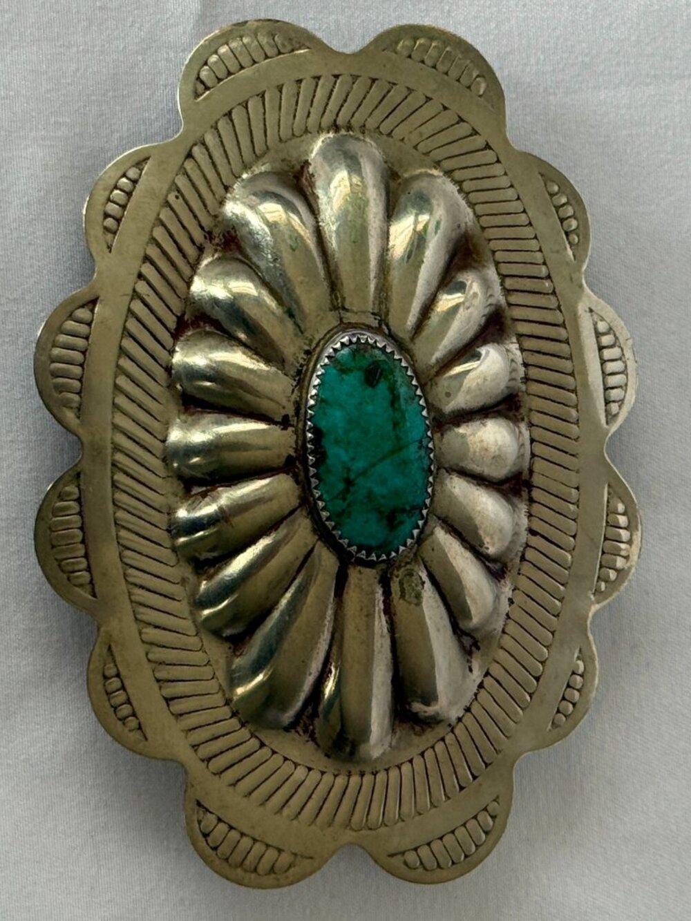 VINTAGE NAVAJO NATIVE AMERICAN TURQUOISE STERLING SILVER CONCHO BELT BUCKLE 46g
